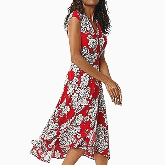 Perceptions Dresses & Skirts - (Closet Clearout) Perfections Deep Red Floral Vneck Hi-Lo Dress